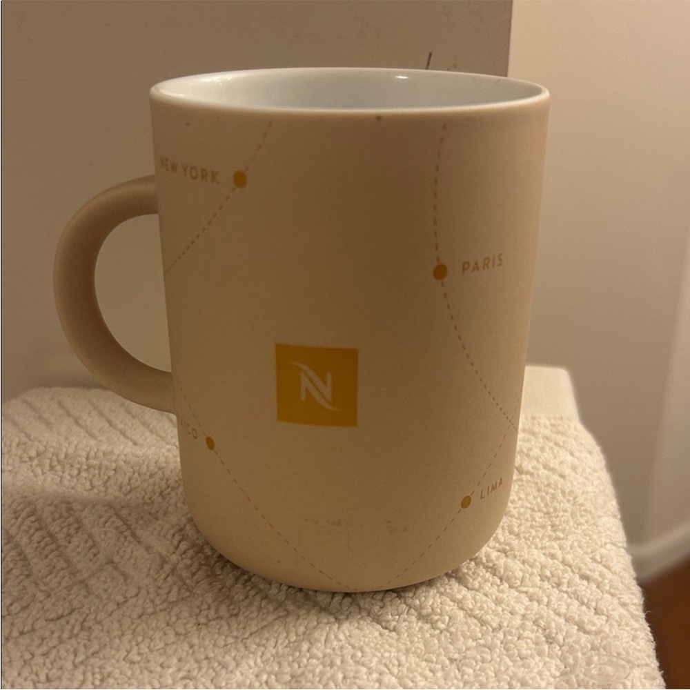 Nespresso Limited Edition Elegant Tan Cream Mug with Map Design 16 oz